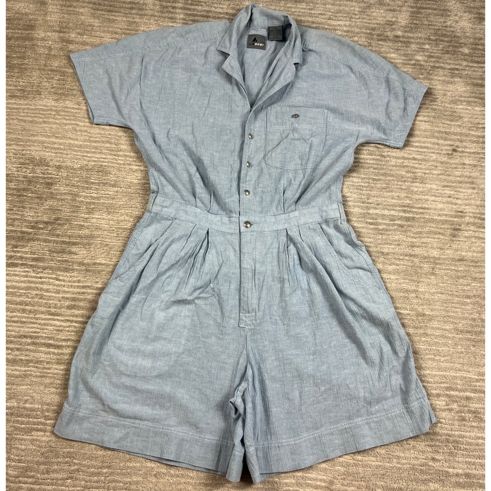 LA Gear Romper Women M Blue Vintage 90s Short Sleeve Pleated Button Front Pocket